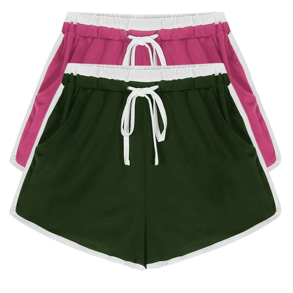 2PCS Seamless Yoga Shorts Solid Color Shorts For Casual Loose Comfy Elastic Waist Drawstring Yoga Athletic Short Pants Trendy Beach Shorts With Pockets on Clearance,Hot Pink L