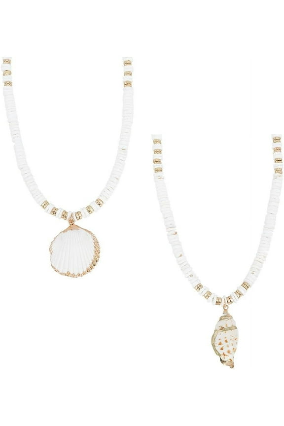 2PCS Seashell Conch Surfer Choker Necklaces Boho Sea Shell Necklace for DIY Women Summer Beach Hawaiian Style Shell Pendant Necklace Jewelry Collection for DIY Prom Party