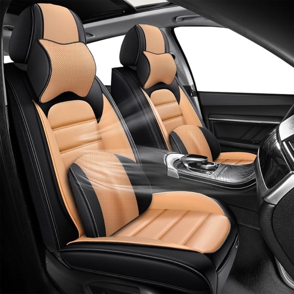2PCS Seat Covers for Car Fit for 98% Jeep Models Waterproof Leather Car Seat Protectors (Black-Orange,Luxury)Car Seat Cushions with Airbag