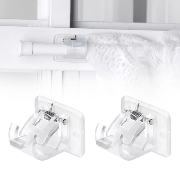 2PCS Self Adhesive Curtain Rod Holder, No Drill Curtain Rod Brackets, Nail Free Adjustable Curtain Rod Hooks, Curtain Rods No Drilling for Windows Home Kitchen Bedroom Hotel, E