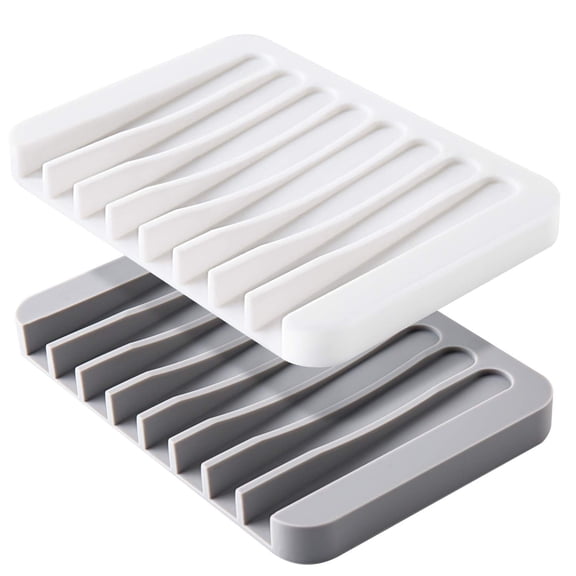 2PCS Self Draining Soap Dishes, Premium Silicone Soap Holder & Saver for Shower, Bathroom, Kitchen, Bath Tub, Razor, Sponges, Drains Water Very Well, Can Extend Soap Life, Easy Clean