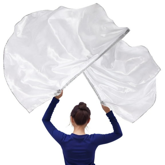 2PCS Semicircle Worship Flags, 53.5" Praise Dance Flags with Scalable Rods, Shiny Worship Flag, Metallic Silver Praise Flag, Semicircle Worship Banner for Stage Performance, Church Dance