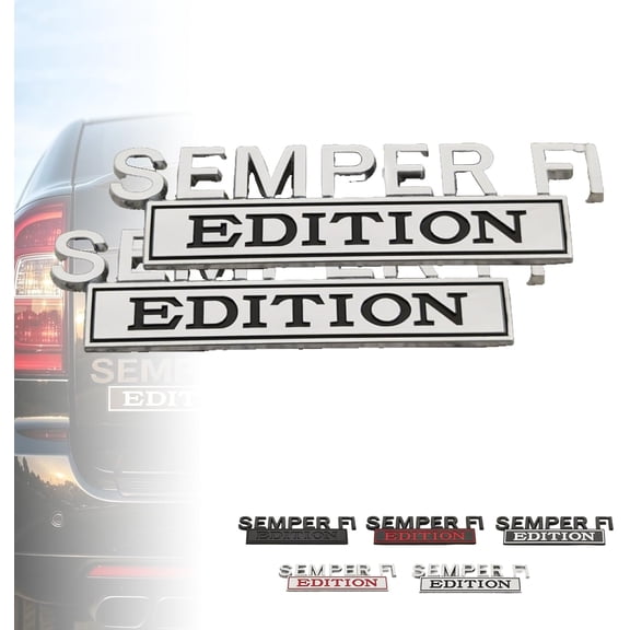 2PCS Semper FI Edition Car Emblem Metal Badge, Metal Side Emblem Badge Sticker Veteran Decal Replacement for Fender Tailgate Bumper Compatible with All Cars Truck SUV Auto Accessories (Silver&Black)