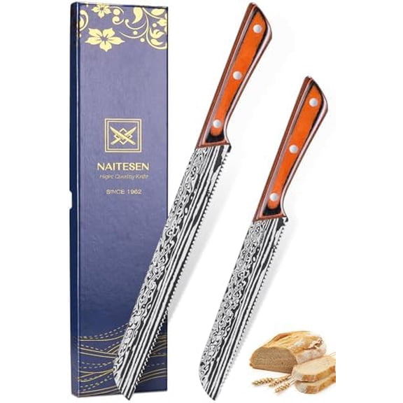 2PCS Serrated Bread Knife Set, Razor Sharp for Homemade Bread Slicing Cutting Baguette, Sourdough Bread, Bagels, Cake Gifts for Men Women$$Home Decor, Kitchen, & Other