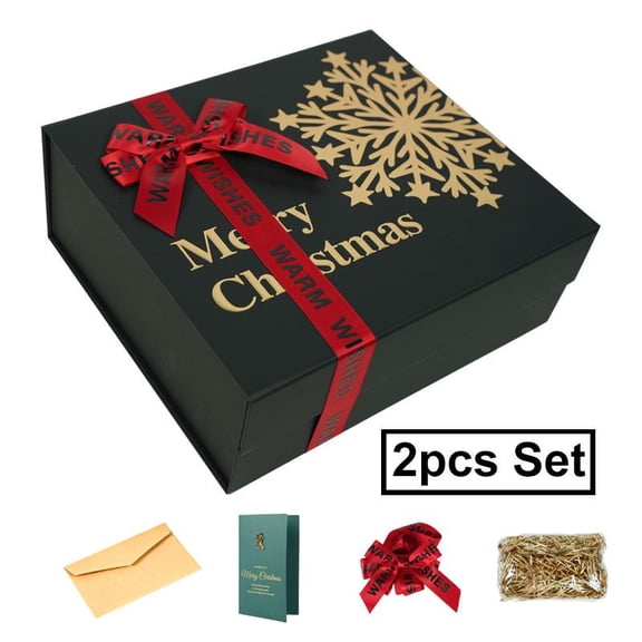 2PCS/Set Black Flip Top Large Gift Boxes Hard Gift Boxes for Gift Wrapping Christmas Gift Box
