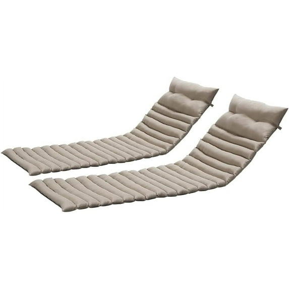 2PCS Set Outdoor Lounge Chair Cushion Replacement Patio Funiture Seat Cushion Chaise Lounge Cushion, Patio Furniture Cushions Perfect for Outdoor Indoor, Khaki