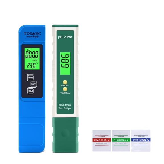 2PCS/Set Portable Digital Temperature TDS EC PH Meter Test Pen LCD Display Litmus Tester For Water Quality Purity Detector 5 In1 ,Multifunctional