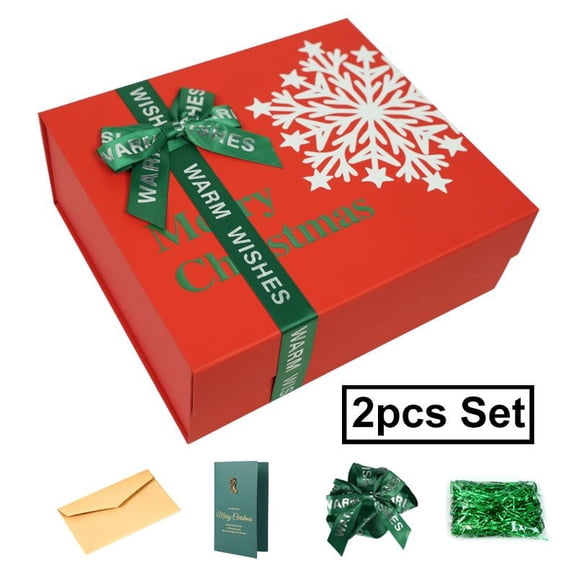 2PCS/Set Red Flip Top Large Gift Boxes Hard Gift Boxes for Gift Wrapping Christmas Gift Box