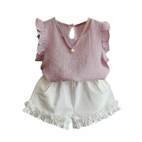 2PCS Set Toddler Kids Baby Girls Outfits Clothes T-Shirt Vest Tops+Shorts Pants 3-8Y