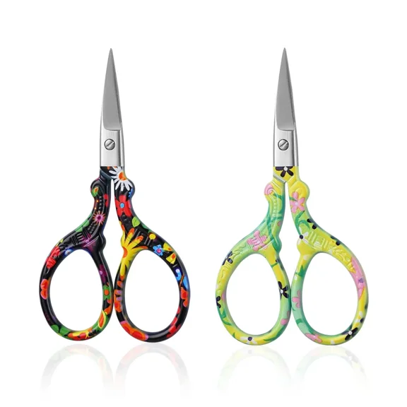 2PCS Sewing Embroidery Scissors, Stainless Steel Crochet Scissor Craft Scissors for Cross Stitch Supplies, Crochet Accessories, Paper Cutting(Black+Pink)