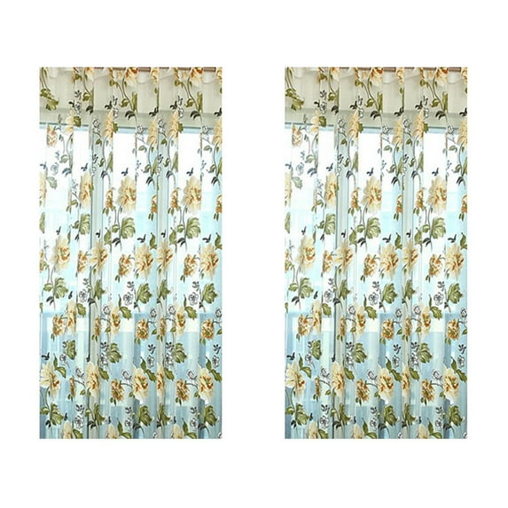 2PCS Sheer Window Curtain for Glass Door and Bedroom, Peony Gauze Lace Curtains Soft Light Filtering Voile Drapes for French Window, Living Room, Balcony Decoration