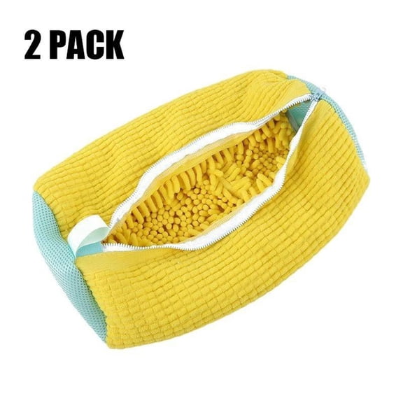 2PCS Shoe Laundry Bag,360 Wrap-Around Cleaning Shoe Washing Machine Bag, Reusable with Zipper(Yellow)