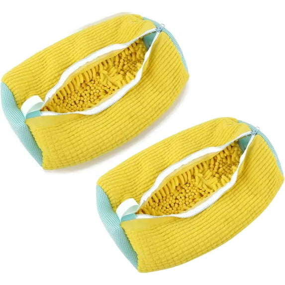 2PCS Shoe Washing Machine Bag, Laundry Shoe Bag for Washer and Dryer, Reusable Shoe Cleaning Laundry Bag for Sneakers, Fits All Shoe Types & Sizes (Yellow)