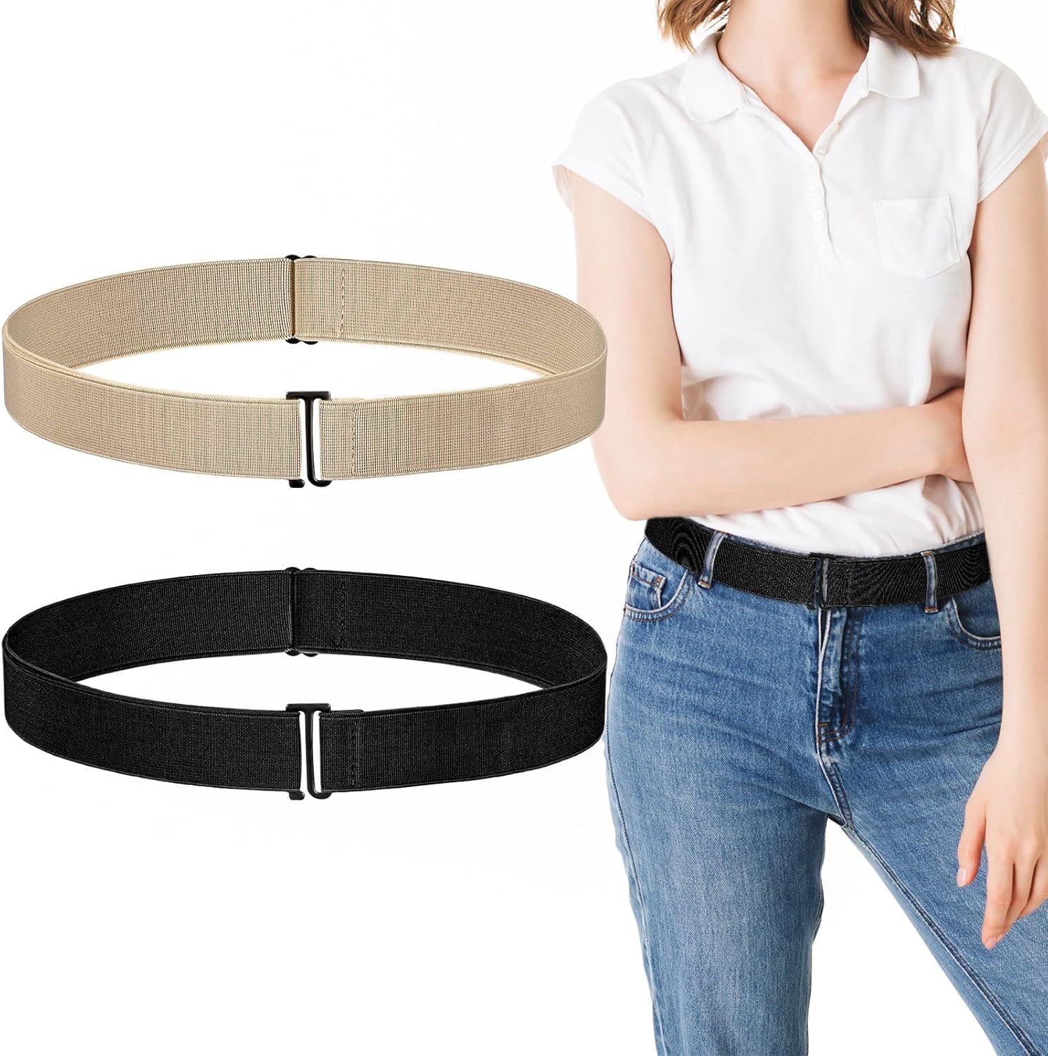Adjustable Stretch Belt No Show Flat Buckle Non Slip Backing