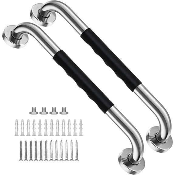 2PCS Shower Grab Bar w/ Anti Slip Rubber Grip, Senya 12 Inch Stainless Steel Bath Grab Bar, Bathroom Balance Bar, Wall Mount Safety Handrail Support, Handicap Injury Elderly Senior Assist Handle