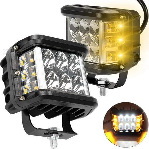 2PCS Side Shooter Pods Light, 4 Inch Off Road Dual Side LED Strobe Cube Lights with White & Yellow Flash for Jeep Truck ATV 4x4 Tractor Plow