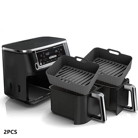 2PCS Silicone Air Fryer Liners for Ninja Foodi Dual DZ201 8QT Reusable Air Fryer Basket Rectangular Air Fryer Liner Baking Tray Basket Insert Air Fryer Oven Accessories