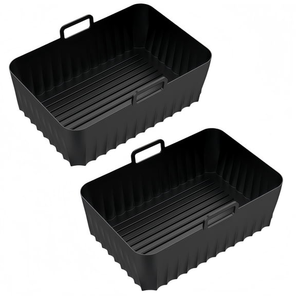2 Pack Rectangular Silicone Air Fryer Liners with Handles, Non-Stick Reusable Air Fryer Tray, Heat Resistant Easy Clean Air Fryer Basket Inserts for Oven Home Kitchen Baking Cooking