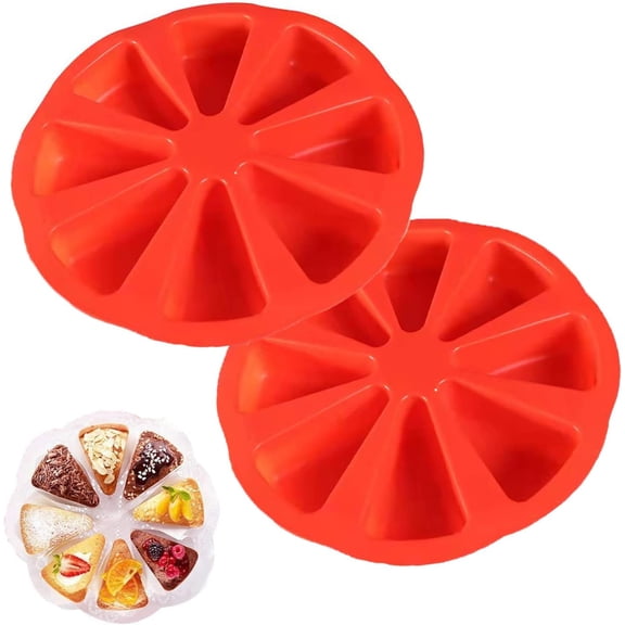 2PCS Silicone Scone Pan, Non-stick Cake Baking Mold, Triangle 8 Cavity Pizza Pan, Food-grade Silicone Mold Specialty and Novelty Cake Pan for Brownies Muffins, Cheesecake, BPA Free Bakeware
