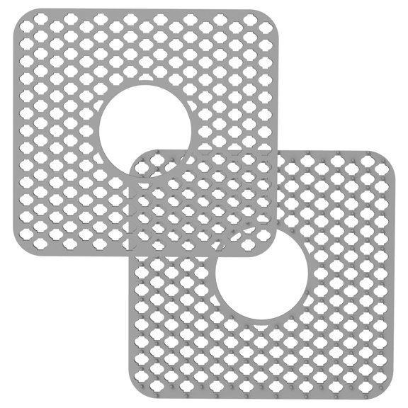 2PCS Silicone Sink Mat TeqHome Kitchen Sink Protector Grid for Bottom of Center Drain Sink Grey Non-Slip Heat Resistant Sink Liner for Farmhouse Stainless Steel Porcelain Sink 11.61''x13.58'' - S