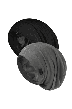 2PCS Silk Lined Sleep Bonnet Adjustable Slouchy Beanie Caps for Sleeping Women, Black Grey Curly Hair Wrap Night Hat Set