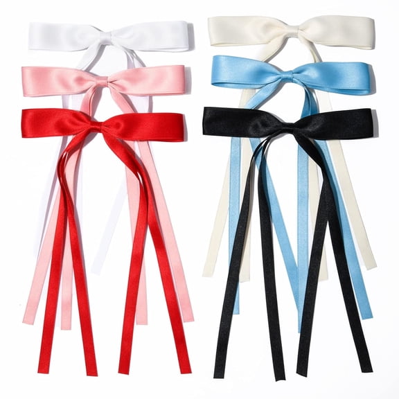 2PCS Silky Satin Hair Bows Hair Clip Blue Hair Ribbon Ponytail Holder Accessories Slides Metal Clips Hair Bow for Women Girls Toddlers Teens Kids Z6PCS Mixed 6 color
