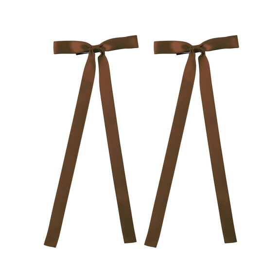 2PCS Silky Satin Hair Bows Hair Clip Ribbon Accessories Ponytail Holder Hair Bow for Women Girls Teens (Brown)