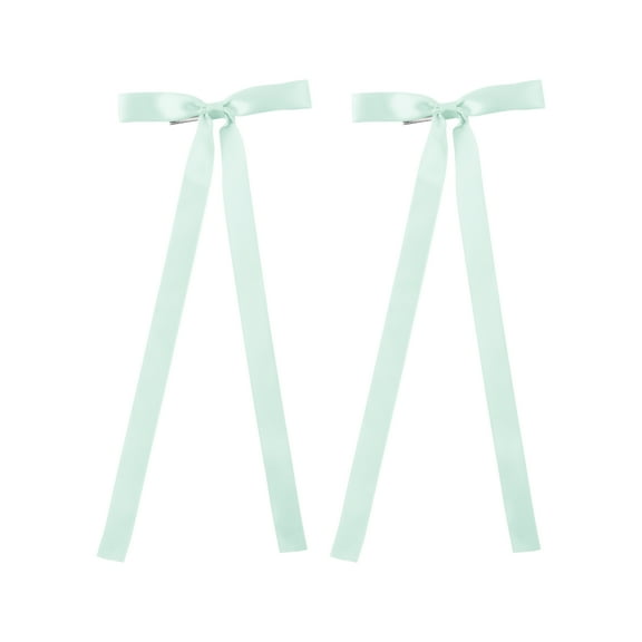 2PCS Silky Satin Hair Bows Hair Clip Ribbon Accessories Ponytail Holder Hair Bow for Women Girls Teens (Mint)