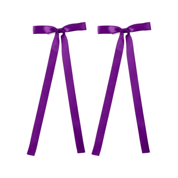 2PCS Silky Satin Hair Bows Hair Clip Ribbon Accessories Ponytail Holder Hair Bow for Women Girls Teens (Purple)