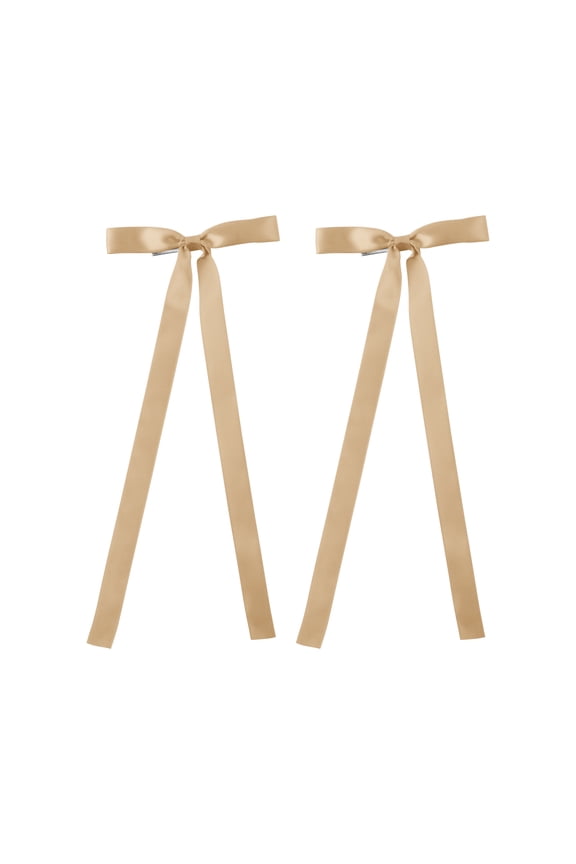 2PCS Silky Satin Hair Bows Hair Clip Ribbon Accessories Ponytail Holder Hair Bow for Women Girls Teens (Tan)