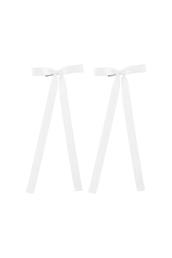 2PCS Silky Satin Hair Bows Hair Clip Ribbon Accessories Ponytail Holder Hair Bow for Women Girls Teens (White)