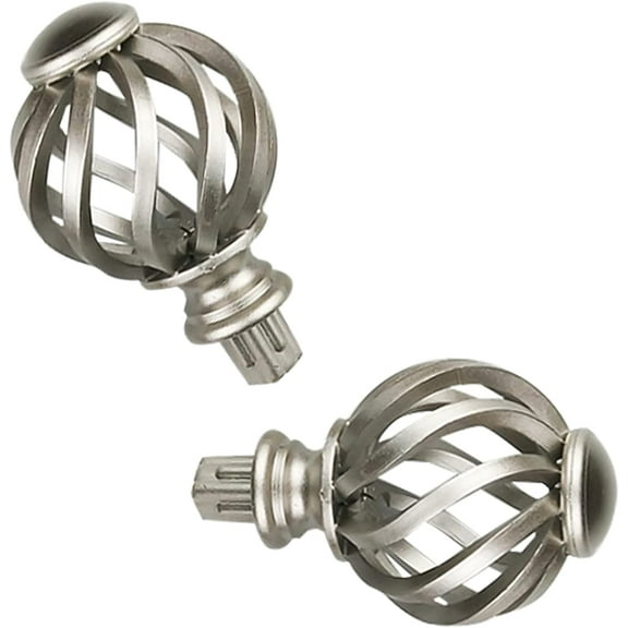 2PCS Silver Round Curtain Rod Finials Twisted Drapery Pole Ball End Cage Replacement Decorative End Head Caps for DIY Home Office 1/2 Inch Curtain Rod
