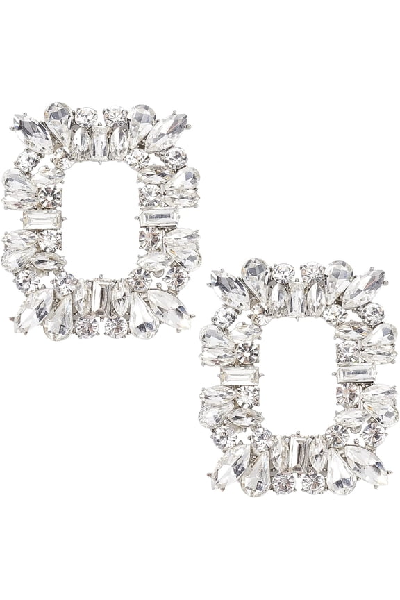 2PCS Silver Shoe Clip Shoes Jewelry Decoration Rectangle Crystal Shoe Buckle with Crystal Rhinestone for Wedding Party Shoes Decoration DIY