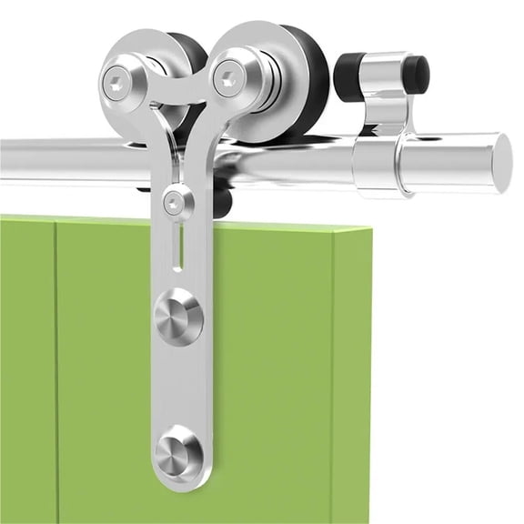 2PCS Silver Stainless Steel Sliding Barn Wood Door Rollers Hanger Kit With Accessories (No Rail/No Doors) ,Easy to Install