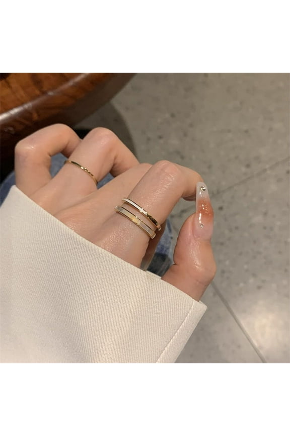 2PCS Simple Double Layer Drip Enamel Hoop Ring Set Opening Adjustable Finger Rings For Women Vintage Personality Jewelry