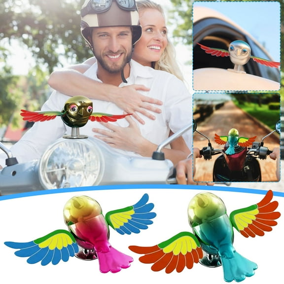 2PCS Simulation Flying Birds Motorcycle Ornament, Wind-Powered Companions Rotating Wing Accessory, Flaps Wing Flying Birds Decor for Car Rearview Mirror, Outdoor Christmas Decorations(Blue+Red)
