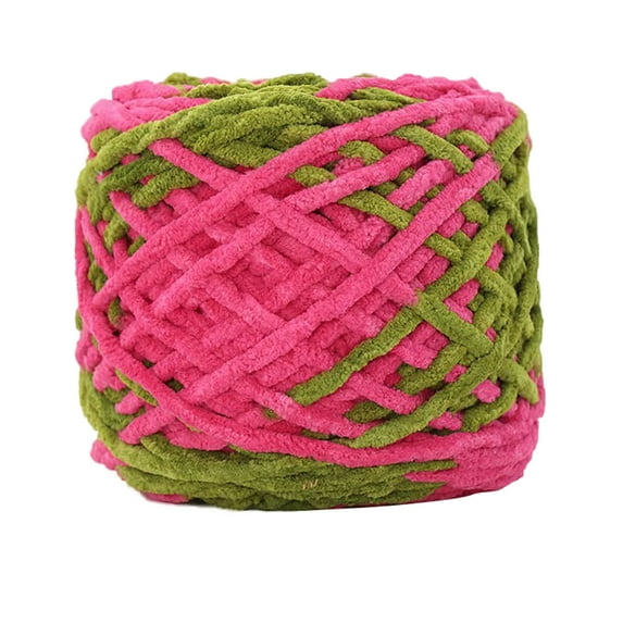 2PCS Single-Ply Chenille Yarn Skeins – Soft Fluffy Knitting & Crochet Yarn for Sweaters, Scarves, Hats, Crafts, Rose Red & Green