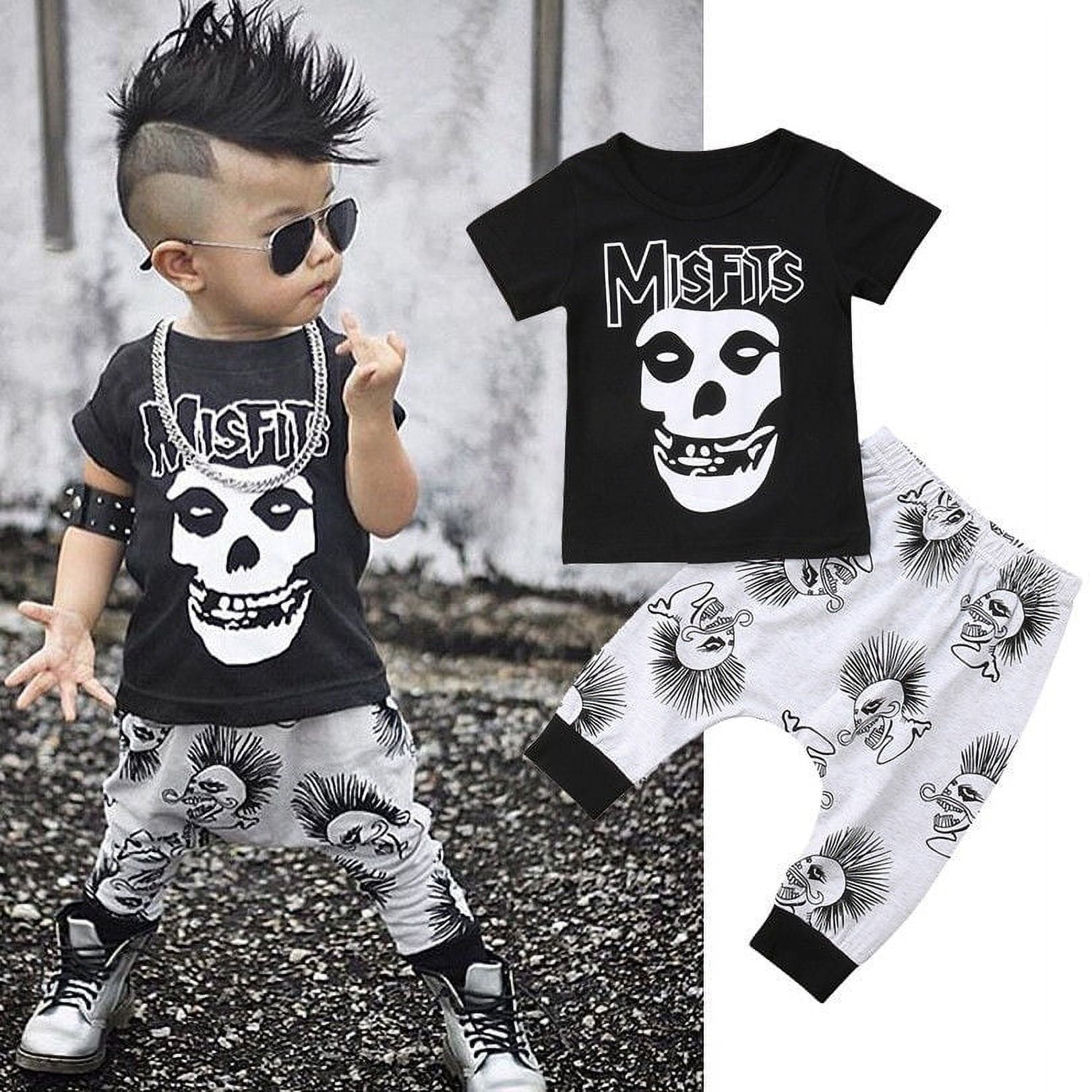 2PCS Skull Newborn Kids Baby Boy Clothes T-Shirt+Trousers Harem Pants Outfit