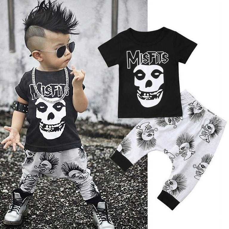 2PCS Skull Newborn Kids Baby Boy Clothes T Shirt Trousers Harem
