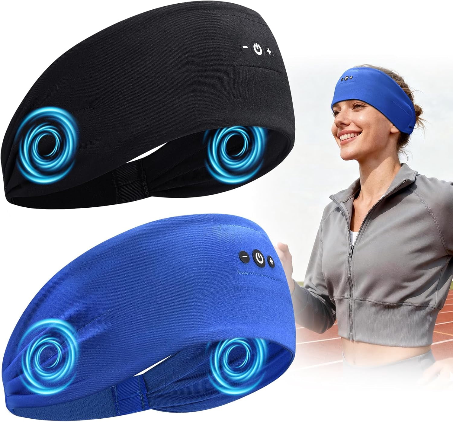 2PCS Sleeping Headphones, Headband Headphones with HD Stereo Speakers, Bluetooth for Sports, Running, Workouts, Yoga, Travel, Gift - &Blue