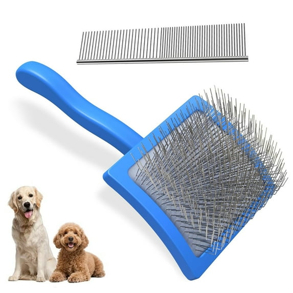 2PCS Slicker Brush for Dogs & Pet Comb,Professional Dog Grooming Brush (Goldendoodles,Poodles,Labradoodles) with Extra Long Pins to Effectively Remove Tangles, Knots and Mats (Blue)