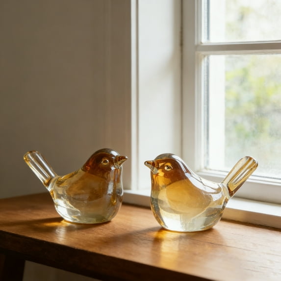 WYZCTTD 2PCS Small Bird Figurines Home Decor Glass Crystal Bird Statue Decorative Ornaments for Living Room, Bedroom, Farmhouse, Office Desktop (champagne color)