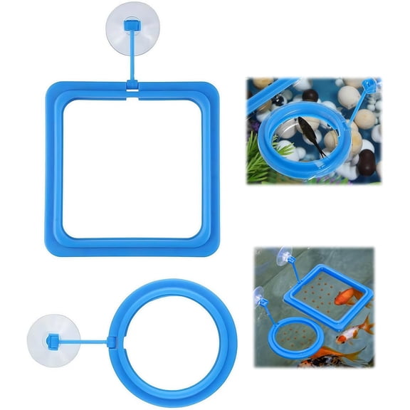2PCS Small Fish Feeding Ring, Square and Round Mini Aquarium Feeder with Strong Suction Cup Floating Fish Feeder Ring for Betta Goldfish Guppy (Blue)