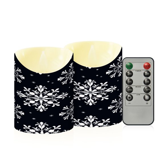 2PCS Small Flameless Candle Lamp Flameless Candles Slanted Candle Lamp Home Decoration Christmas Decoration Snowflake with Black Background