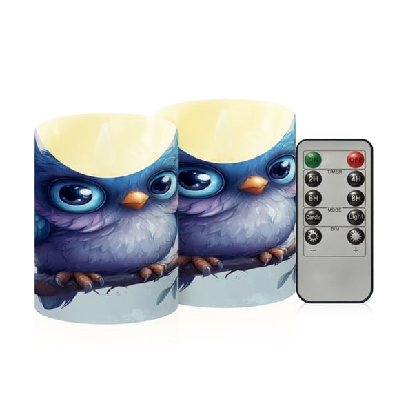 2PCS Small Flameless Candles Lamp Flameless Candles Slanted Candle Lamp Home Decoration Festive Decoration Adorable Blue Owl