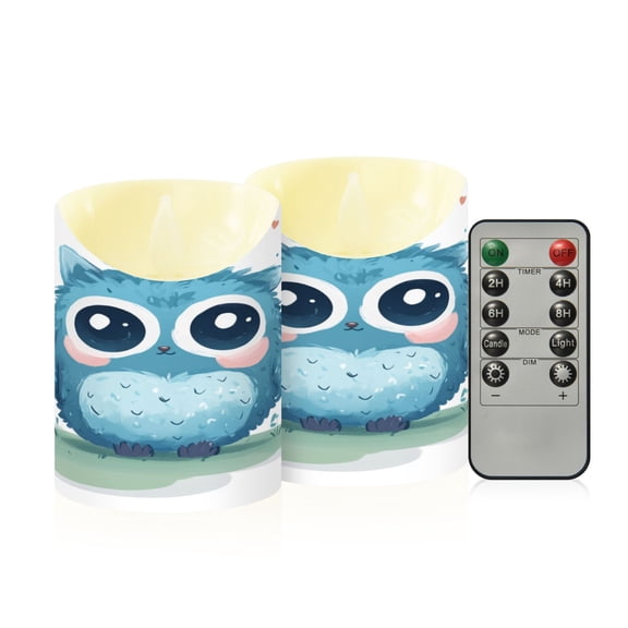 2PCS Small Flameless Candles Lamp Flameless Candles Slanted Candle Lamp Home Decoration Festive Decoration Beautiful Cute Blue Owl