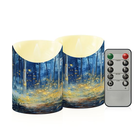 2PCS Small Flameless Candles Lamp Flameless Candles Slanted Candle Lamp Home Decoration Festive Decoration Beautiful Firefly Forest