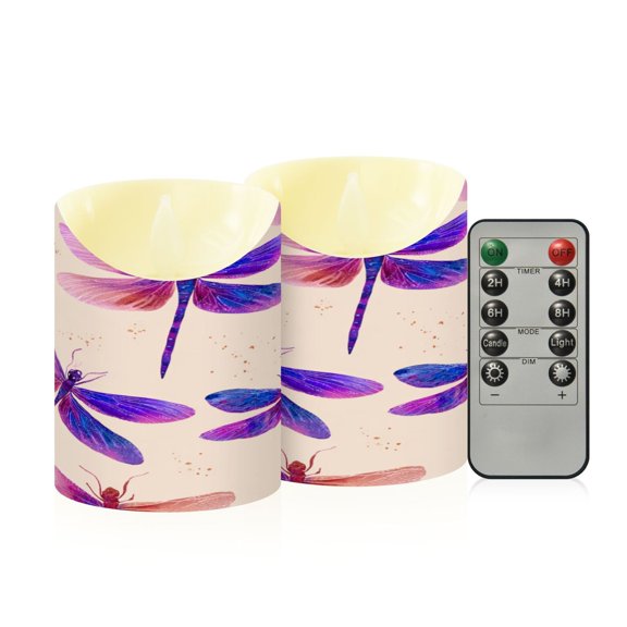2PCS Small Flameless Candles Lamp Flameless Candles Slanted Candle Lamp Home Decoration Festive Decoration Beautiful Purple Dragonfly
