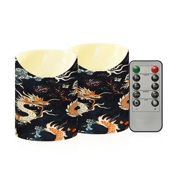 2PCS Small Flameless Candles Lamp Flameless Candles Slanted Candle Lamp Home Decoration Festive Decoration Beautiful Yellow Dragon