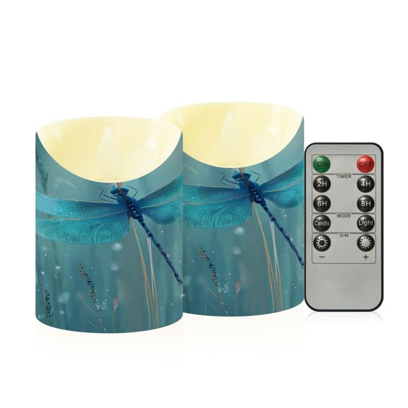 2PCS Small Flameless Candles Lamp Flameless Candles Slanted Candle Lamp Home Decoration Festive Decoration Blue Dragonfly Perched
